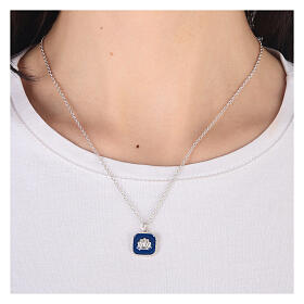 Necklace with square pendant, shell on blue enamel, 925 silver, HOLYART Collection