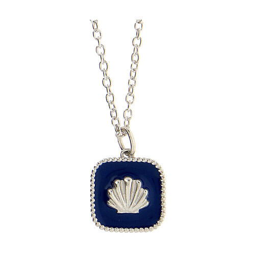 Necklace with square pendant, shell on blue enamel, 925 silver, HOLYART Collection 7