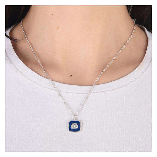 Necklace with square pendant, shell on blue enamel, 925 silver, HOLYART Collection 8