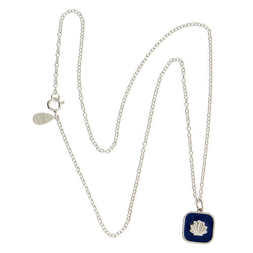Necklace with square pendant, shell on blue enamel, 925 silver, HOLYART Collection 11