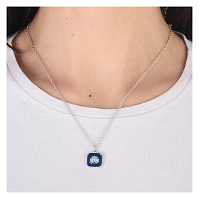 Collier pendentif bleu carré avec coquillage argent 925 Collection HOLYART