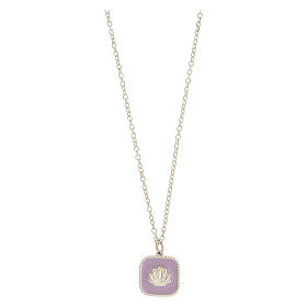 Necklace with square pendant, shell on lilac enamel, 925 silver, HOLYART Collection