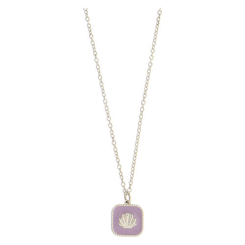 Necklace with square pendant, shell on lilac enamel, 925 silver, HOLYART Collection 1