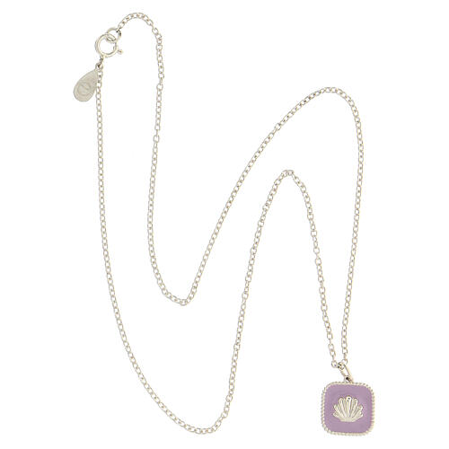 Necklace with square pendant, shell on lilac enamel, 925 silver, HOLYART Collection 5