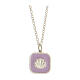 Necklace with square pendant, shell on lilac enamel, 925 silver, HOLYART Collection s1