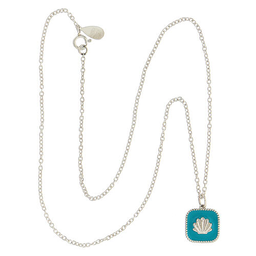 Necklace with square pendant, shell on light blue enamel, 925 silver, HOLYART Collection 5