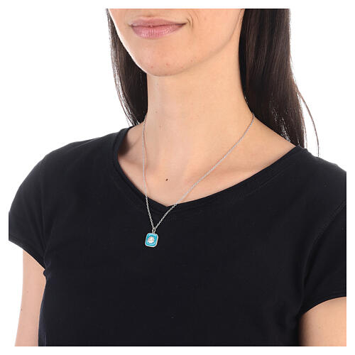 Necklace with square pendant, shell on light blue enamel, 925 silver, HOLYART Collection 3