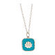 Necklace with square pendant, shell on light blue enamel, 925 silver, HOLYART Collection s1