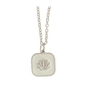 Necklace with square pendant, shell on white enamel, 925 silver, HOLYART Collection