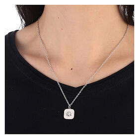 Necklace with square pendant, shell on white enamel, 925 silver, HOLYART Collection