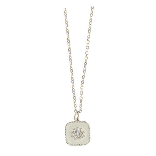 Necklace with square pendant, shell on white enamel, 925 silver, HOLYART Collection 1