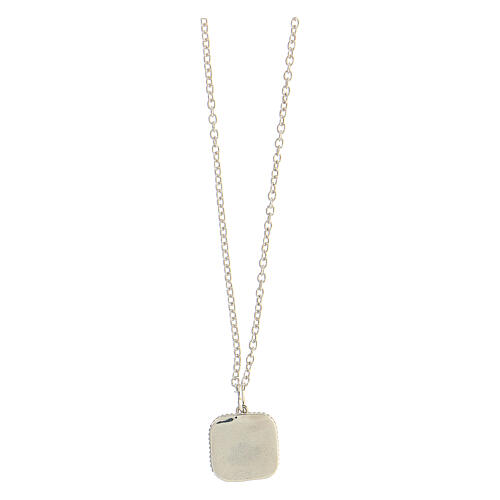 Necklace with square pendant, shell on white enamel, 925 silver, HOLYART Collection 3