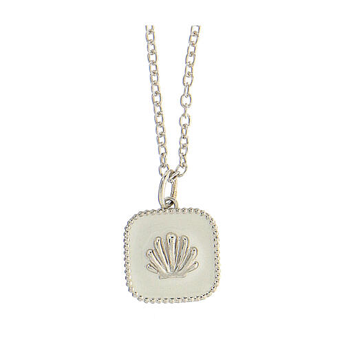 Necklace with square pendant, shell on white enamel, 925 silver, HOLYART Collection 1