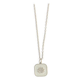 Collier pendentif blanc carré avec coquillage argent 925 Collection HOLYART
