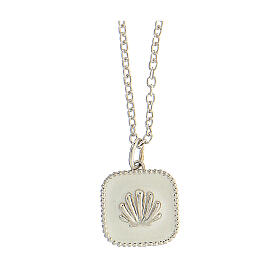 Collier pendentif blanc carré avec coquillage argent 925 Collection HOLYART