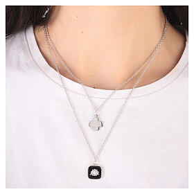 Collier double pendentifs ange et coquillage émail noir argent 925 Collection HOLYART