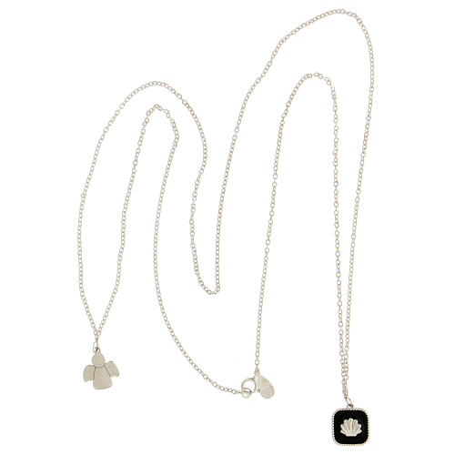 Collier double pendentifs ange et coquillage émail noir argent 925 Collection HOLYART 4