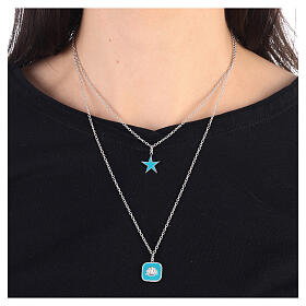 Necklace with two pendants, light blue shell and star, 925 silver, HOLYART Collection