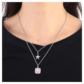 Necklace with two pendants, lilac shell and star, 925 silver, HOLYART Collection