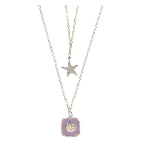 Necklace with two pendants, lilac shell and star, 925 silver, HOLYART Collection 1