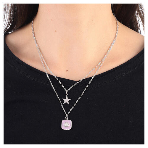 Necklace with two pendants, lilac shell and star, 925 silver, HOLYART Collection 2