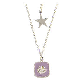 Collier double pendentifs étoile et coquillage émail lilas argent 925 Collection HOLYART