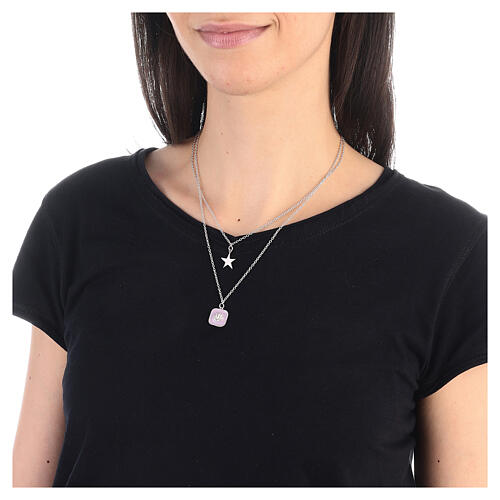 Collier double pendentifs étoile et coquillage émail lilas argent 925 Collection HOLYART 3