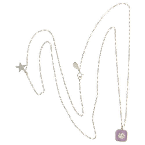 Collier double pendentifs étoile et coquillage émail lilas argent 925 Collection HOLYART 4