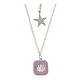 Collier double pendentifs étoile et coquillage émail lilas argent 925 Collection HOLYART s1