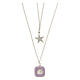 Colar corrente prata 925 pingente quadrado lilás concha e estrela coleção HOLYART s1