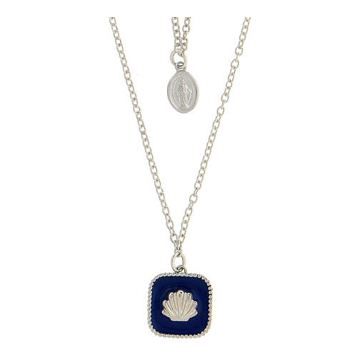 Necklace with two pendants, blue shell and Miraculous Medal, 925 silver, HOLYART Collection 1