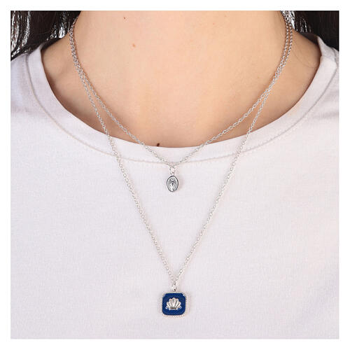 Necklace with two pendants, blue shell and Miraculous Medal, 925 silver, HOLYART Collection 2