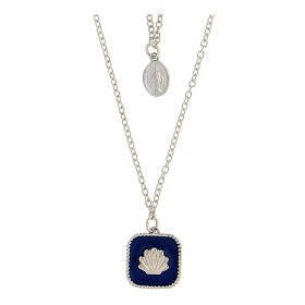 Collier double pendentifs Médaille Miraculeuse et coquillage émail bleu argent 925 Collection HOLYART