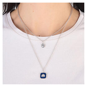 Collier double pendentifs Médaille Miraculeuse et coquillage émail bleu argent 925 Collection HOLYART