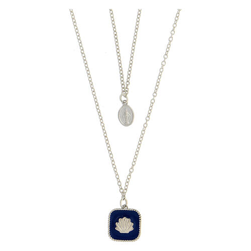 Collier double pendentifs Médaille Miraculeuse et coquillage émail bleu argent 925 Collection HOLYART 1