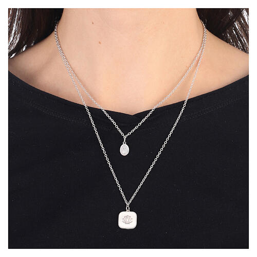 Necklace with two pendants, white shell and Miraculous Medal, 925 silver, HOLYART Collection 2