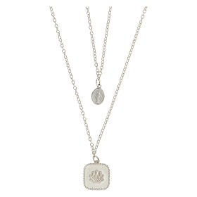 Collier double pendentifs Médaille Miraculeuse et coquillage émail blanc argent 925 Collection HOLYART