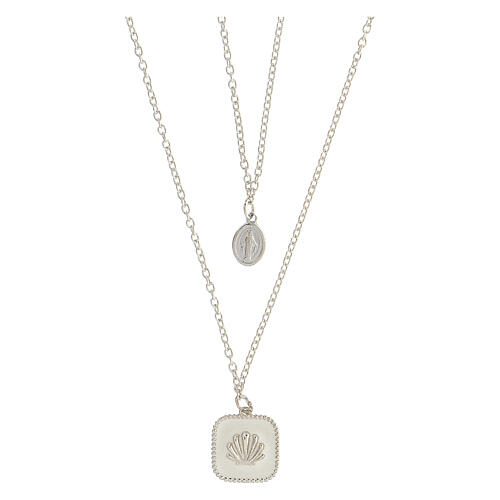 Collier double pendentifs Médaille Miraculeuse et coquillage émail blanc argent 925 Collection HOLYART 1