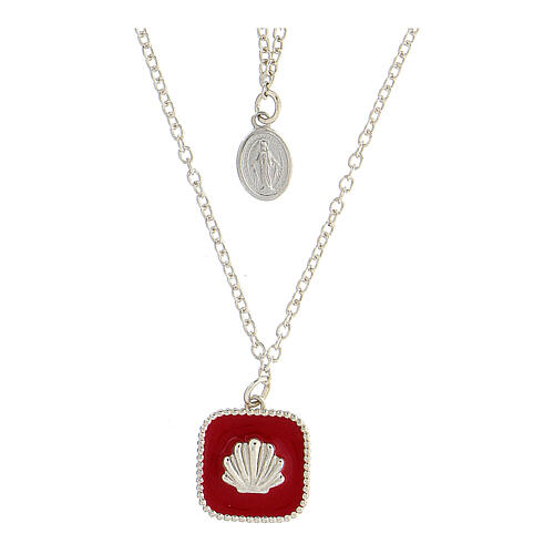 Necklace with two pendants, red shell and Miraculous Medal, 925 silver, HOLYART Collection 1