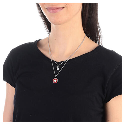 Necklace with two pendants, red shell and Miraculous Medal, 925 silver, HOLYART Collection 3