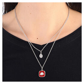 Collier double pendentifs Médaille Miraculeuse et coquillage émail rouge argent 925 Collection HOLYART