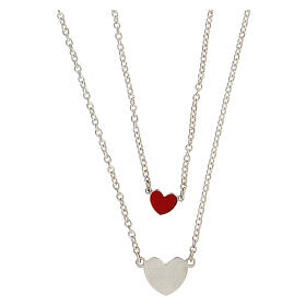 HOLYART Collection Halskette aus Silber 925 mit Herzen-Anhängern und einem kleinen roten Herz