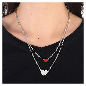 HOLYART Collection Halskette aus Silber 925 mit Herzen-Anhängern und einem kleinen roten Herz