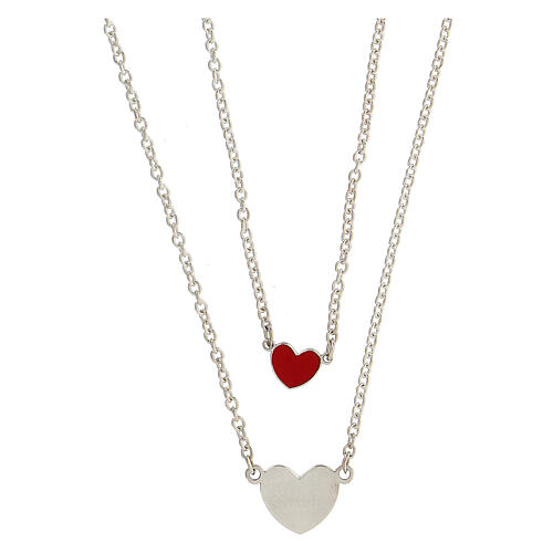 Double necklace with two hearts, red enamel, 925 silver, HOLYART Collection 1