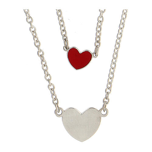 Double necklace with two hearts, red enamel, 925 silver, HOLYART Collection 1