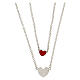 Double necklace with two hearts, red enamel, 925 silver, HOLYART Collection s1