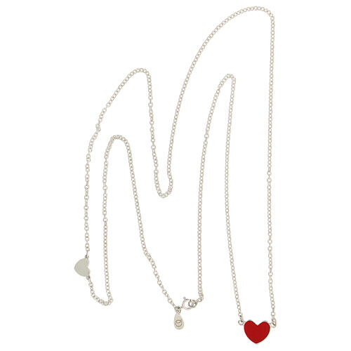 Double necklace with hearts, big heart in red enamel, 925 silver, HOLYART Collection 5
