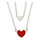 Double necklace with hearts, big heart in red enamel, 925 silver, HOLYART Collection s1