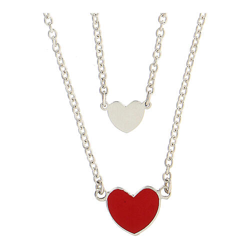 Collier double avec deux coeurs grand rouge argent 925 Collection HOLYART 1