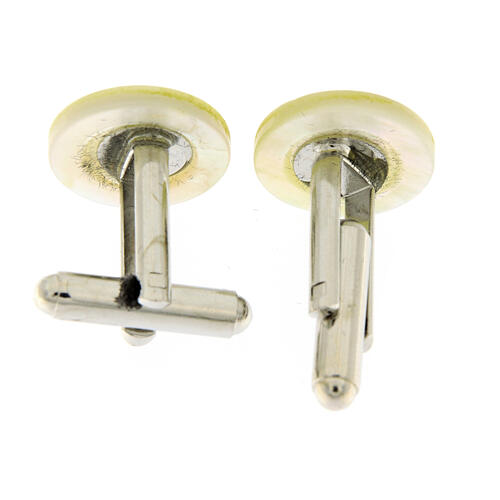 Round mother-of-pearl cufflinks with golden Marian symbol 2